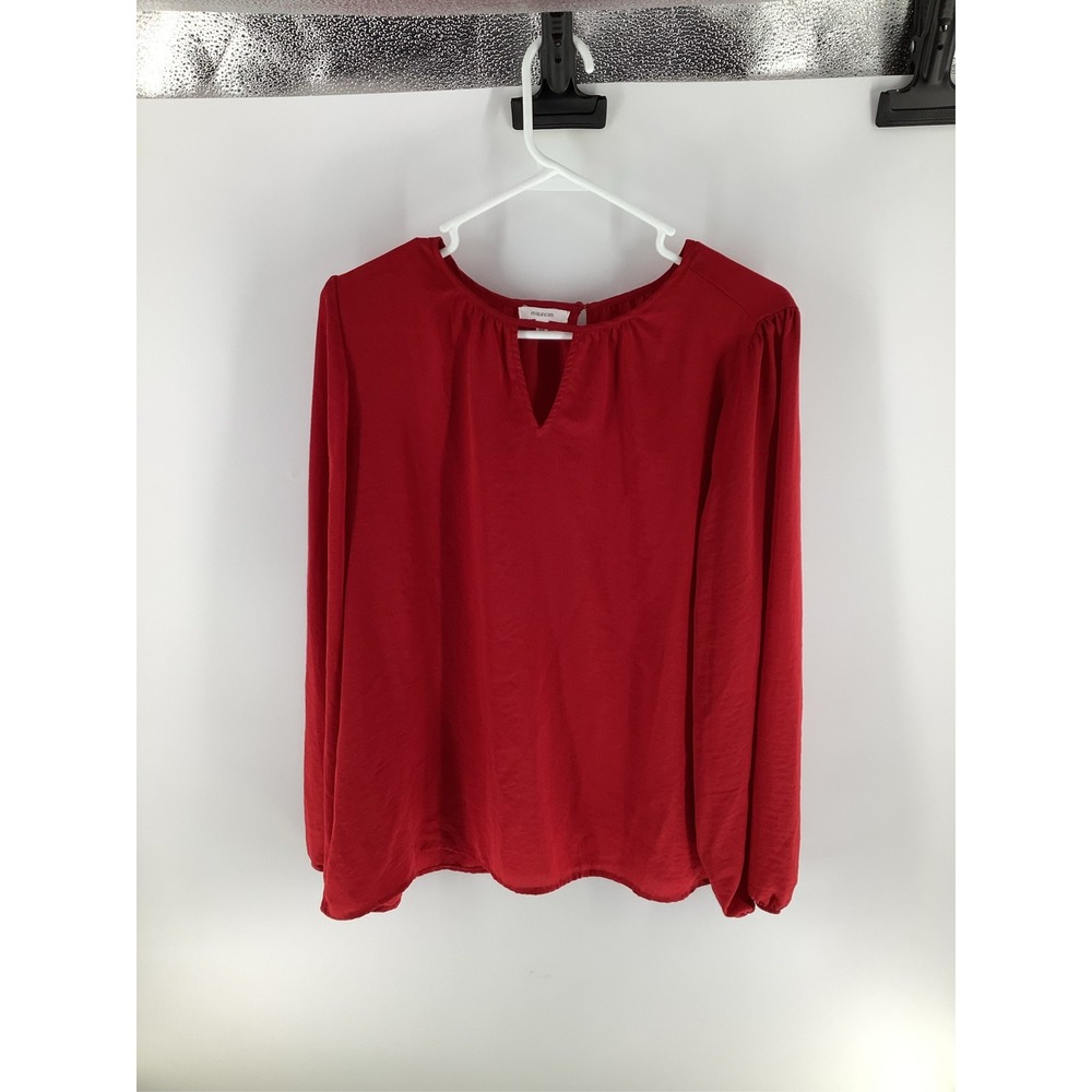 Maurices Red Long Sleeve Keyhole Blouse Plus Size 0X Hammered Satin Top